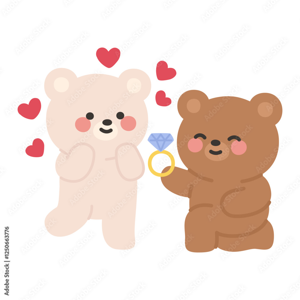 Obraz premium Brown Bear Proposing to White Bear with a Ring and Heart Icon