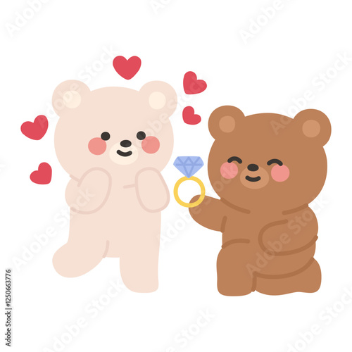 Brown Bear Proposing to White Bear with a Ring and Heart Icon