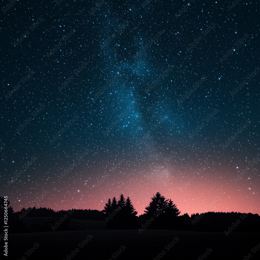 Fototapeta premium Night Sky Landscape with Milky Way and Silhouetted Trees