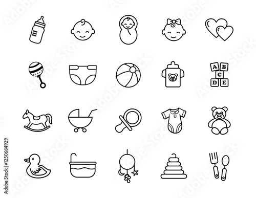 Icon Set Baby and Childhood editable stroke