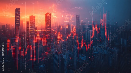 Wallpaper Mural Modern City Skyline with Overlay of Financial Data and Graphs Torontodigital.ca