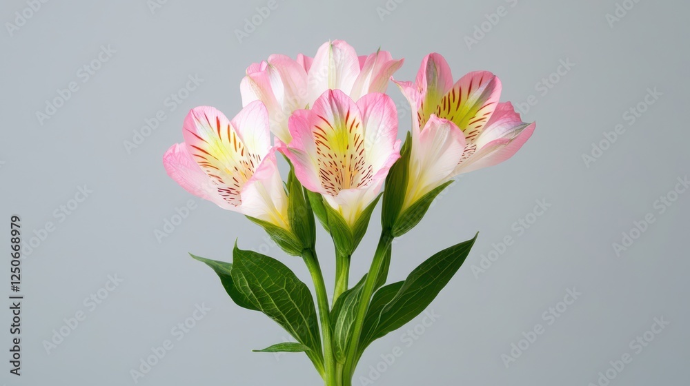 Naklejka premium Delicate pink alstroemeria flowers indoor setting botanical photography soft lighting close-up view nature's beauty