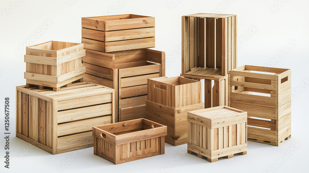Crates and wooden drawers, empty transportation and distribution boxes isolated. Vector wooden pallets and parcels, vegetable and fruit containers with holes. Cargo packs, open and closed packagings Crates and wooden drawers, empty transportation and distribution boxes isolated. Vector wooden pallets and parcels, vegetable and fruit containers with holes. Cargo packs, open and closed packagings