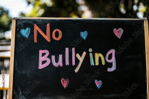 Vibrant Chalkboard Campaign Colorful Anti-Bullying Message on Blackboard for Youth Empowerment and School Safety - Spring Awareness and Classroom Creativity photo