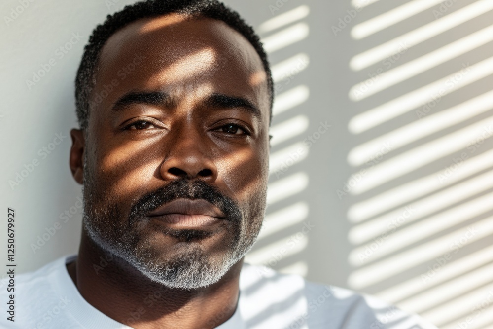 Mindful Reflection Aesthetic Black Man in Sunlit Workspace for Memorial Day - Wellness and Education Focus in Commercial Office Design Mindful Reflection Aesthetic Black Man in Sunlit Workspace for Memorial Day - Wellness and Education Focus in Commercial Office Design