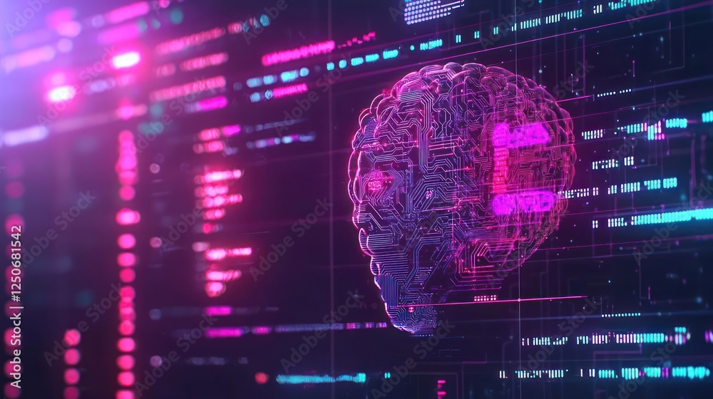 Fototapeta premium Abstract Digital Brain In Neon Colors