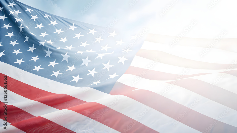 Obraz premium Waving american flag outdoor event national pride bright sky close-up view symbol of freedom and unity