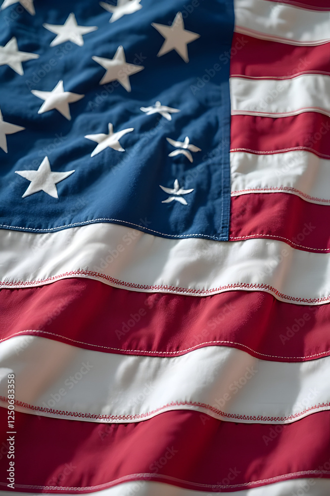 Obraz premium Waving american flag in close-up patriotic symbol of unity textiles indoor setting detailed perspective national pride