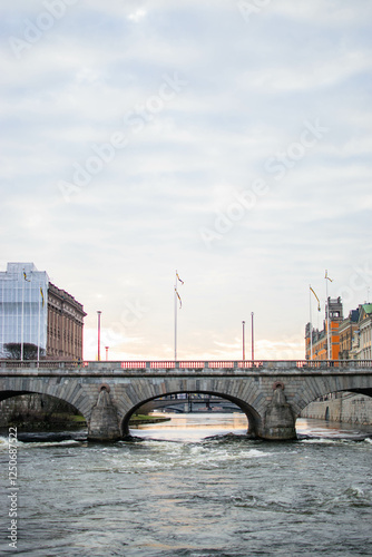 Photography Old stone bridge and river view in Stockholm, Sweden