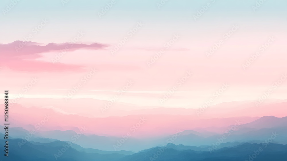 Serene Pastel Mountains Under a Soft Pink Sky Serene Pastel Mountains Under a Soft Pink Sky