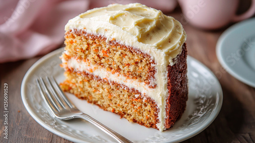 Wallpaper Mural Slice of carrot cake with cream cheese frosting on a plate with a fork Torontodigital.ca