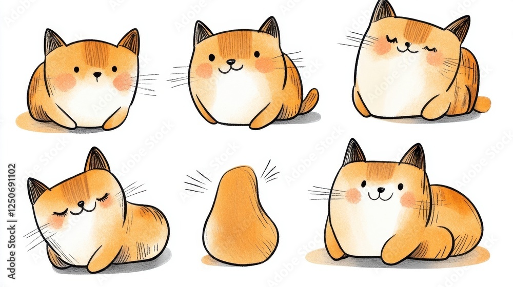 Fototapeta premium Cute Cartoon Cats in Various Poses and Expressions for Children