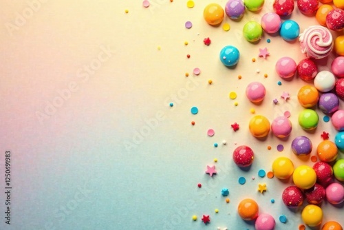 A delightful arrangement of colorful candies and sprinkles on a pastel background, perfect for a celebratory design