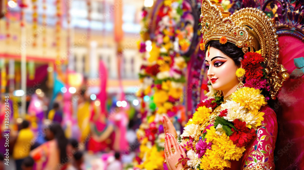 goddess durga in a vibrant festive background, symbolizing power, protection, and divine strength in hindu mythology, a majestic representation of feminine energy goddess durga in a vibrant festive background, symbolizing power, protection, and divine strength in hindu mythology, a majestic representation of feminine energy