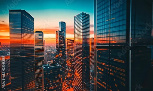 Drone Shot of a Futuristic City Skyline during Golden Hour Sunset