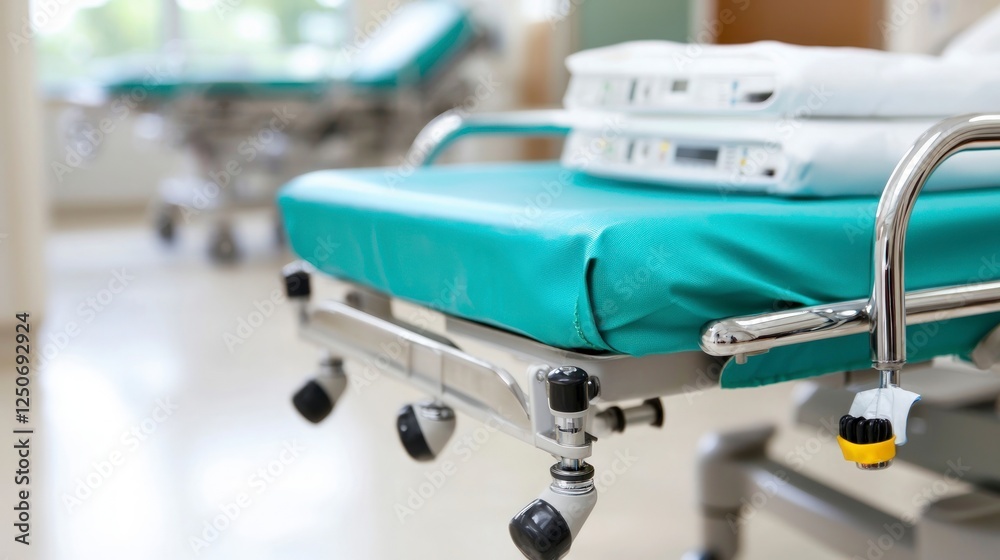 Fototapeta premium Teal Examination Table in a Modern Hospital Room