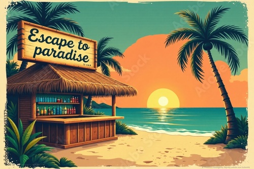 Serene Sunset Beach Bar Tropical Getaway at the Ocean's Edge