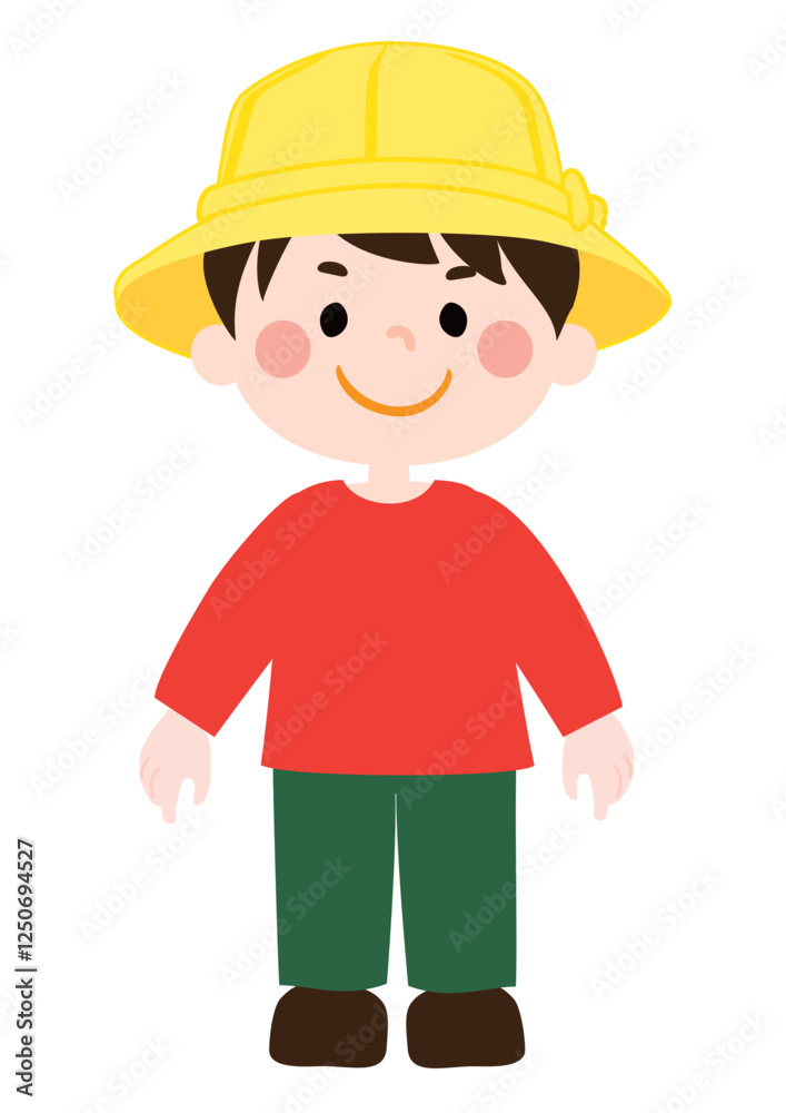 にっこりとほほ笑む黄色い帽子の男の子のベクターイラスト にっこりとほほ笑む黄色い帽子の男の子のベクターイラスト