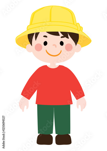 にっこりとほほ笑む黄色い帽子の男の子のベクターイラスト