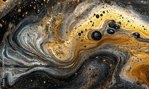 Black and Yellow Oil and Water Mixing in Artistic Patterns