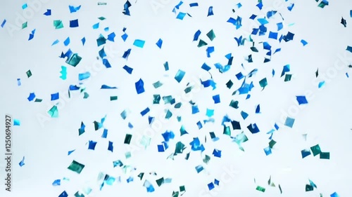 Blue Confetti Falling on White Background