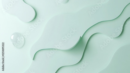 Abstract mint green wavy shapes and a sphere