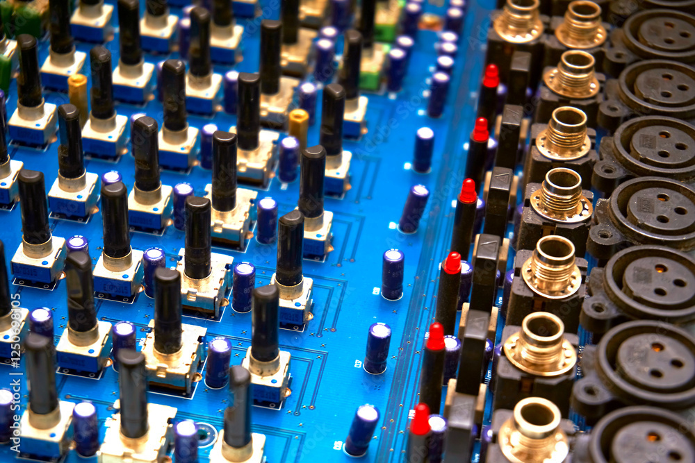 Obraz premium Take apart music mixer console for repair, maintenance, prevention