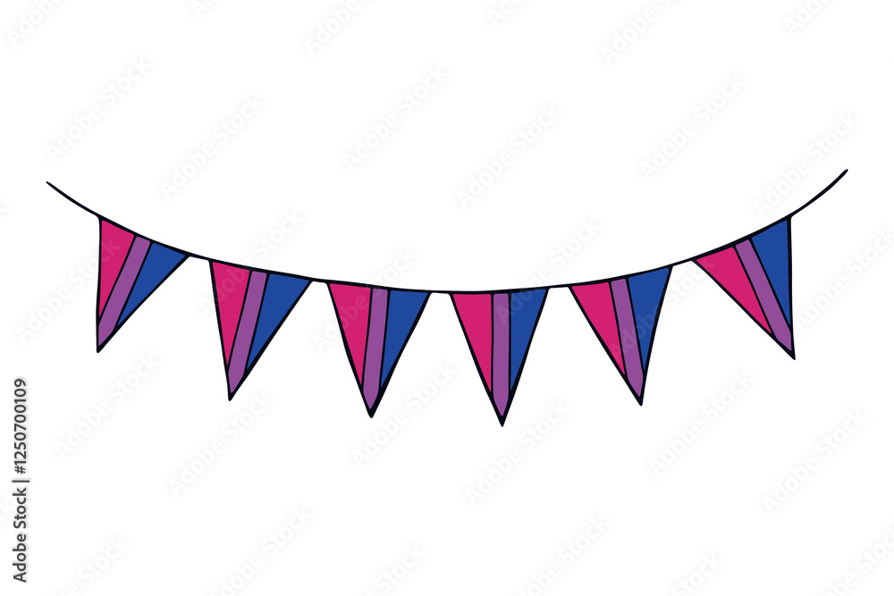 Fototapeta premium Colorful garland Bisexual pride flag Happy pride day LGBTQ community Pride Month Vector hand drawn doodle for posters, stickers, logo, cards