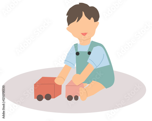 Illustration of a Child Playing with Building Blocks