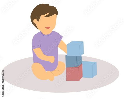 Illustration of a Child Playing with Building Blocks