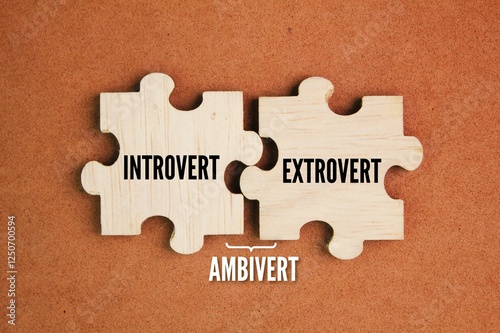 puzzle with the word Introvert plus Extrovert to become AMBIVERT. the concept of a person's personality photo