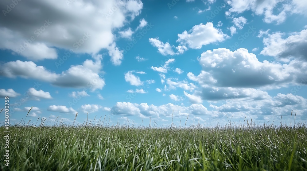 Vast open field under a bright blue sky filled with fluffy white clouds on a sunny day : Generative AI Vast open field under a bright blue sky filled with fluffy white clouds on a sunny day : Generative AI