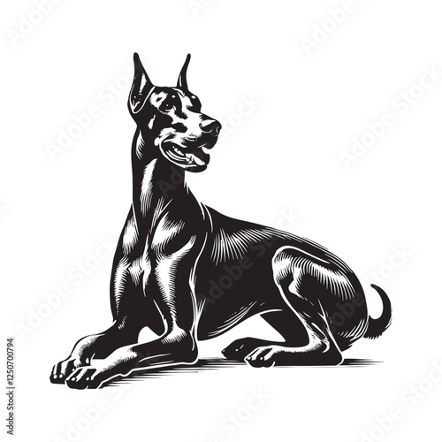 Striking Doberman Pinscher silhouette with beautifully refined details - Doberman Pinscher illustration - minimal Doberman Pinscher vector - dog silhouette

