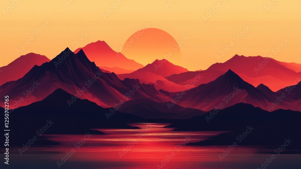 Majestic Mountain Landscape at Sunset with Vibrant Color Palette Majestic Mountain Landscape at Sunset with Vibrant Color Palette