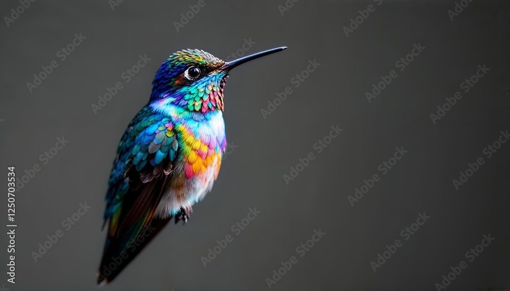 Fototapeta premium Colorful Hummingbird Portrait Perched, Featuring Vibrant Plumage and Detailed Focus