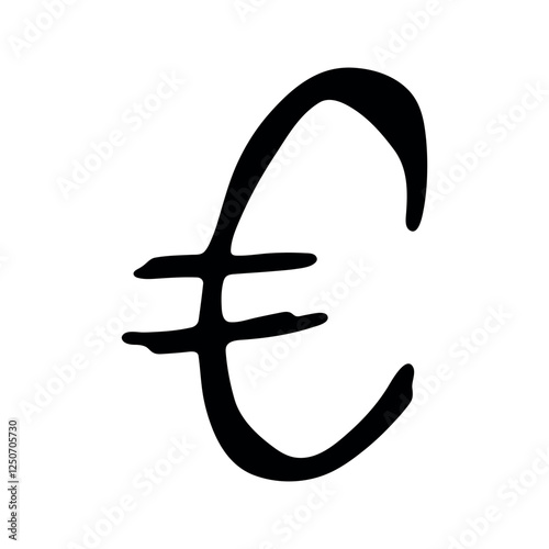 Hand drawn euro currency symbol. Brush stroke doodle. Single element for design