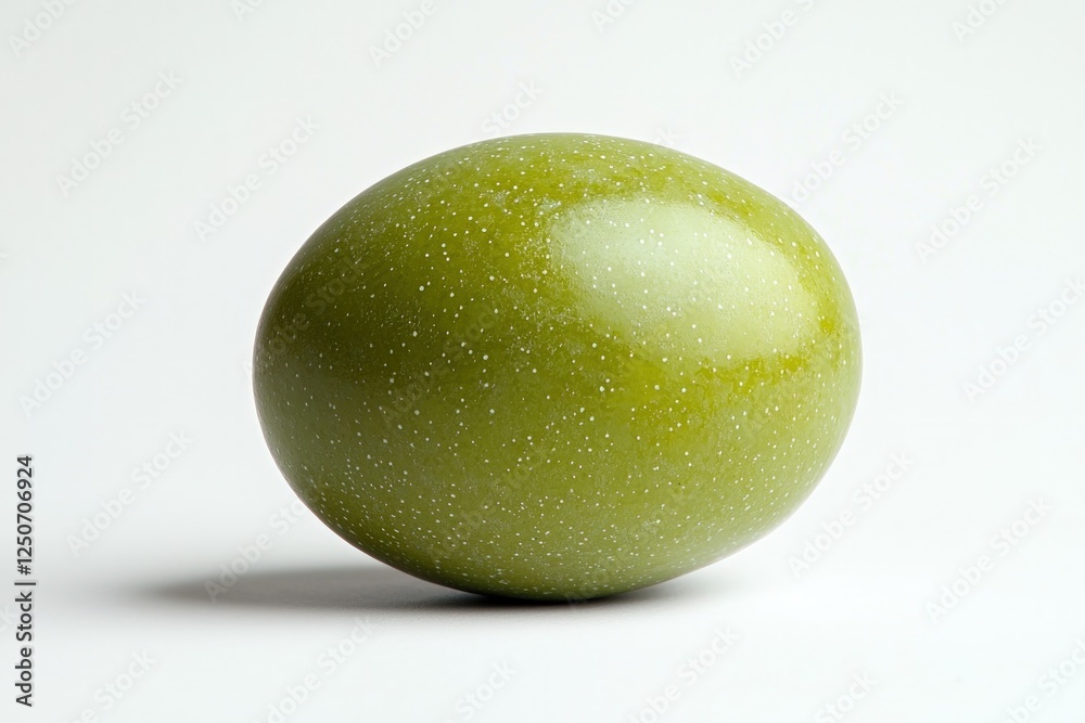A single olive with a smooth matte green finish against the white background, isolated perfectly, A single olive with a smooth matte green finish against the white background, isolated perfectly,