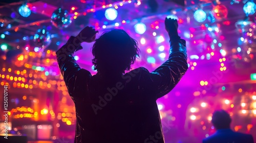 Nightlife Ecstasy: Silhouette of a Reveler in a Vibrant Discotheque