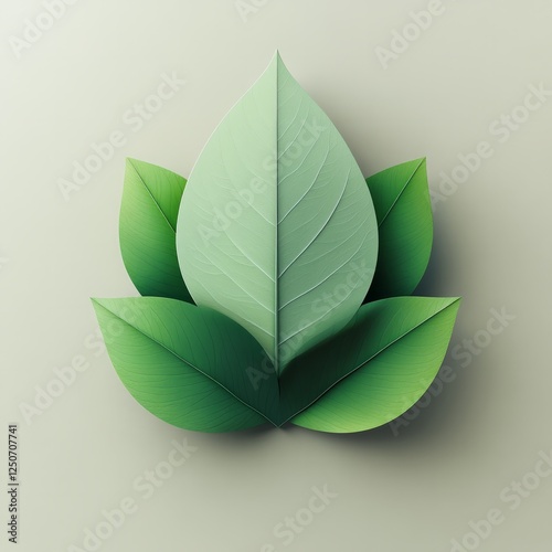 A minimalist green petal-shaped icon with a smooth texture, set against a neutral background for a simple, elegant look 