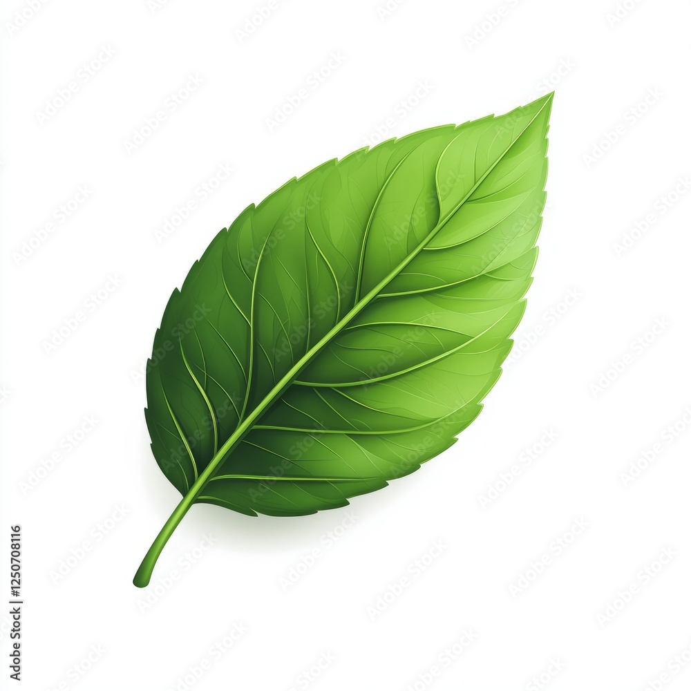 Fototapeta premium A simple green leaf icon, featuring a soft, petal-like texture, isolated on white