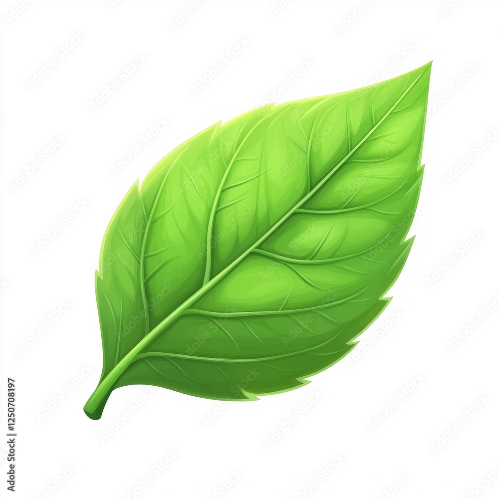 Fototapeta premium A simple green leaf icon, featuring a soft, petal-like texture, isolated on white