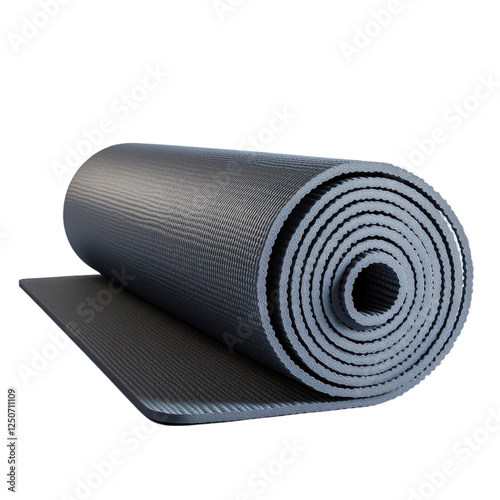 A rolled yoga mat with a textured surface, designed for stability and grip during practice.