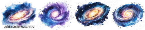 Four spiral galaxies in vibrant colors.