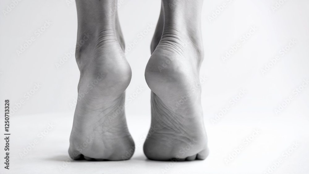 Close-Up of Heels and Soles in Tiptoe Pose – Monochrome Back View Close-Up of Heels and Soles in Tiptoe Pose – Monochrome Back View