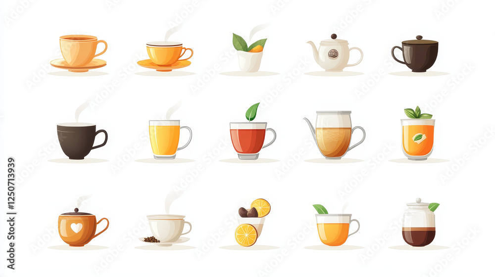 Set of tea icons and symbols for fast food or cafe design. Vector version also available in gallery Set of tea icons and symbols for fast food or cafe design. Vector version also available in gallery