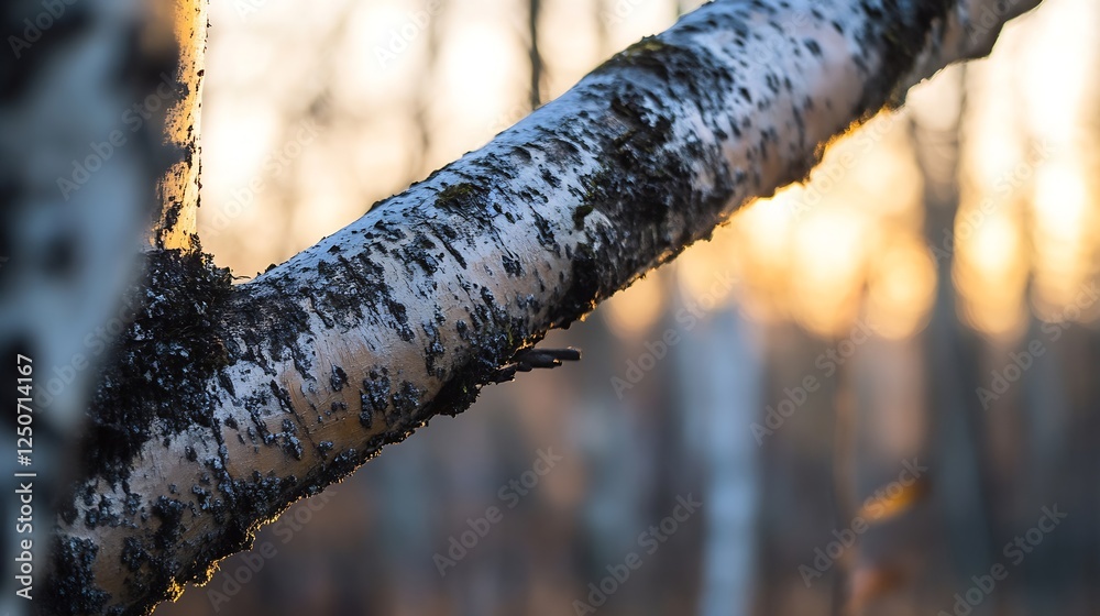Close up of a birch tree branch showing unique texture and beauty in soft morning light : Generative AI Close up of a birch tree branch showing unique texture and beauty in soft morning light : Generative AI