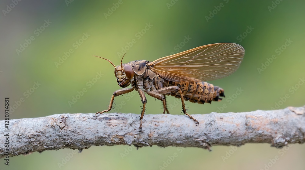Close Up of a Grasshopper Perched on a Branch in Nature : Generative AI Close Up of a Grasshopper Perched on a Branch in Nature : Generative AI