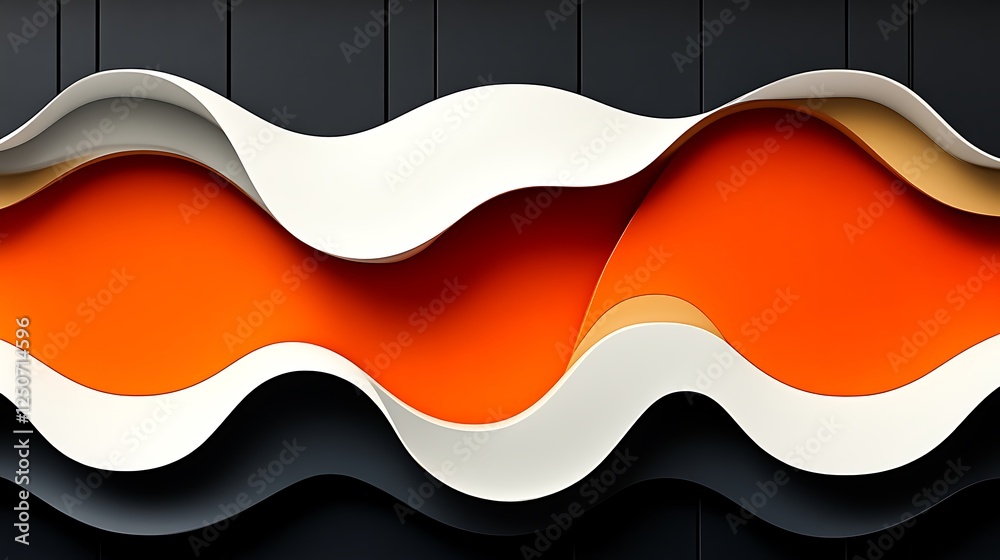 Abstract flowing layers of white gold orange and black creating a dynamic 3d effect Abstract flowing layers of white gold orange and black creating a dynamic 3d effect