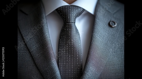 Closeup Man in Gray Suit and Tie photo