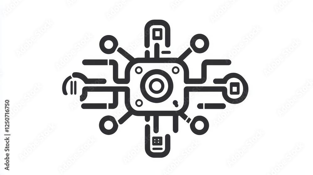 Robot line and outline icon. Isolated vector metallic automaton symbol, representing a bot. Mechanical sign of cyborg machine, embodying technology, futuristic innovation, and artificial intelligence Robot line and outline icon. Isolated vector metallic automaton symbol, representing a bot. Mechanical sign of cyborg machine, embodying technology, futuristic innovation, and artificial intelligence